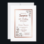 Floral Surprise 18th Birthday Kaart<br><div class="desc">Een elegant roos goud/koper bood een glazige verrassing voor de 18e verjaardag van de feestdag met warme gouden florale bladeringen in de diagonale hoeken en een onechte tekst.</div>