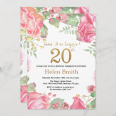 Floral Surprise 20th Birthday Gold Glitter Kaart (Voorkant / Achterkant)
