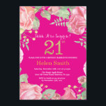 Floral Surprise 21st Birthday Gold en Hot Pink Kaart<br><div class="desc">Floral Surprise 21st Birthday Invitation for Women. Waterverf botanische bloem. Gold Glitter. Roze pinda's Floral Flowers. Volwassen verjaardag. Hot-roze achtergrond. Voor verdere aanpassing,  te klikken gelieve de knoop "van de Aanpassing het"en ons ontwerphulpmiddel te gebruiken om deze sjabloon te wijzigen.</div>