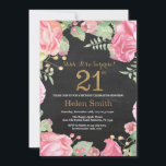 Floral Surprise 21st Birthday Gold Glitter Kaart<br><div class="desc">Floral Surprise 21e verjaardag uitnodiging voor vrouwen. Waterverf botanische bloemen. Gouden Glitter. Roze pioenrozen bloemen. Verjaardag voor volwassenen. Achtergrond schoolbord. Voor verdere aanpassing klikt u op de knop "Aanpassen" en gebruikt u onze ontwerptool om deze sjabloon te wijzigen.</div>