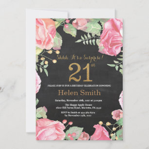 Floral Surprise 21st Birthday Gold Glitter Kaart