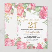 Floral Surprise 21st Birthday Gold Glitter Kaart (Voorkant / Achterkant)