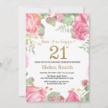 Floral Surprise 21st Birthday Gold Glitter Kaart<br><div class="desc">Floral Surprise 21st Birthday Invitation for Women. Waterverf botanische bloem. Gold Glitter. Roze pinda's Floral Flowers. Volwassen verjaardag. Voor verdere aanpassing,  te klikken gelieve de knoop "van de Aanpassing het"en ons ontwerphulpmiddel te gebruiken om deze sjabloon te wijzigen.</div>