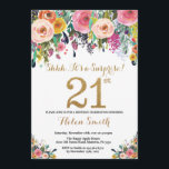 Floral Surprise 21st Birthday Invitation Gold Kaart<br><div class="desc">Floral Surprise 21st Birthday Invitation for Women. Waterverf Floral Flower. Gold Glitter. Roze,  geel,  Oranje,  Paars ventilator. Volwassen verjaardag. Voor verdere aanpassing,  te klikken gelieve de knoop "van de Aanpassing het"en ons ontwerphulpmiddel te gebruiken om deze sjabloon te wijzigen.</div>