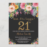 Floral Surprise 21st Birthday Invitation Gold Kaart<br><div class="desc">Floral Surprise 21st Birthday Invitation for Women. Waterverf Floral Flower. Zwart en goudglitter. Roze,  geel,  Oranje,  Paars ventilator. Volwassen verjaardag. Voor verdere aanpassing,  te klikken gelieve de knoop "van de Aanpassing het"en ons ontwerphulpmiddel te gebruiken om deze sjabloon te wijzigen.</div>