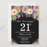 Floral Surprise 21st Birthday Invitation Kaart<br><div class="desc">Floral Surprise 21st Birthday Invitation for Women. Waterverf Floral Flower. Zwarte achtergrond. Roze, geel, Oranje, Paars ventilator. Volwassen verjaardag. 13e 15e 16e 18e 21e 30e 40e 50e 60e 70e 90e 100e, Alle leeftijden. Voor verdere aanpassing, te klikken gelieve de knoop "van de Aanpassing het"en ons ontwerphulpmiddel te gebruiken om deze...</div>