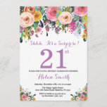 Floral Surprise 21st Birthday Invitation Paars Kaart<br><div class="desc">Floral Surprise 21st Birthday Invitation for Women. Waterverf bloem. Roze, geel, Oranje, Paars ventilator. Volwassen verjaardag. 30e 40e 50e 60e 70e 90e 100e 13e 15e 16e 18e 20e 21e elke leeftijd. Voor verdere aanpassing, te klikken gelieve de knoop "van de Aanpassing het"en ons ontwerphulpmiddel te gebruiken om deze sjabloon te...</div>