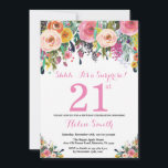 Floral Surprise 21st Birthday Invitation roze Kaart<br><div class="desc">Floral Surprise 21st Birthday Invitation for Women. Waterverf bloem. Roze, geel, Oranje, Paars ventilator. Volwassen verjaardag. 30e 40e 50e 60e 70e 90e 100e 13e 15e 16e 18e 20e 21e elke leeftijd. Voor verdere aanpassing, te klikken gelieve de knoop "van de Aanpassing het"en ons ontwerphulpmiddel te gebruiken om deze sjabloon te...</div>