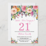 Floral Surprise 21st Birthday Invitation roze Kaart<br><div class="desc">Floral Surprise 21st Birthday Invitation for Women. Waterverf bloem. Roze, geel, Oranje, Paars ventilator. Volwassen verjaardag. 30e 40e 50e 60e 70e 90e 100e 13e 15e 16e 18e 20e 21e elke leeftijd. Voor verdere aanpassing, te klikken gelieve de knoop "van de Aanpassing het"en ons ontwerphulpmiddel te gebruiken om deze sjabloon te...</div>