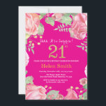 Floral Surprise 21ste Verjaardag Goud en Hot Pink Kaart<br><div class="desc">Floral Surprise 21e verjaardag uitnodiging voor vrouwen. Waterverf botanische bloemen. Gouden Glitter. Roze pioenrozen bloemen. Verjaardag voor volwassenen. Hete roze achtergrond. Voor verdere aanpassing klikt u op de knop "Aanpassen" en gebruikt u onze ontwerptool om deze sjabloon te wijzigen.</div>