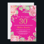 Floral Surprise 30th Birthday Gold en Hot Pink Kaart<br><div class="desc">Floral Surprise 30th Birthday Invitation for Women. Waterverf botanische bloem. Gold Glitter. Roze pinda's bloemen. Volwassen verjaardag. Hot-roze achtergrond. Voor verdere aanpassing,  te klikken gelieve de knoop "van de Aanpassing het"en ons ontwerphulpmiddel te gebruiken om deze sjabloon te wijzigen.</div>