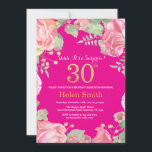 Floral Surprise 30th Birthday Gold en Hot Pink Kaart<br><div class="desc">Floral Surprise 30th Birthday Invitation for Women. Waterverf botanische bloem. Gold Glitter. Roze pinda's bloemen. Volwassen verjaardag. Hot-roze achtergrond. Voor verdere aanpassing,  te klikken gelieve de knoop "van de Aanpassing het"en ons ontwerphulpmiddel te gebruiken om deze sjabloon te wijzigen.</div>