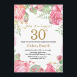 Floral Surprise 30th Birthday Gold Glitter Kaart<br><div class="desc">Floral Surprise 30th Birthday Invitation for Women. Waterverf botanische bloem. Gold Glitter. Roze pinda's Floral Flowers. Volwassen verjaardag. Voor verdere aanpassing,  te klikken gelieve de knoop "van de Aanpassing het"en ons ontwerphulpmiddel te gebruiken om deze sjabloon te wijzigen.</div>