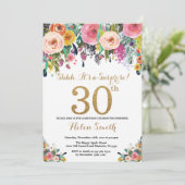 Floral Surprise 30th Birthday Invitation Gold Kaart (Staand voorkant)