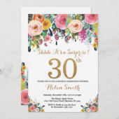 Floral Surprise 30th Birthday Invitation Gold Kaart (Voorkant / Achterkant)