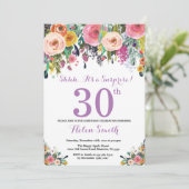 Floral Surprise 30th Birthday Invitation Paars Kaart (Staand voorkant)