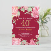 Floral Surprise 40th Birthday Gold Burgundy Red Kaart (Staand voorkant)