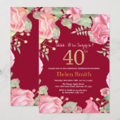 Floral Surprise 40th Birthday Gold Burgundy Red Kaart (Voorkant / Achterkant)
