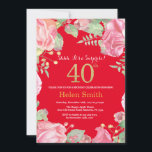 Floral Surprise 40th Birthday Gold Glitter en Red Kaart<br><div class="desc">Floral Surprise 40th Birthday Invitation for Women. Waterverf botanische bloem. Gold Glitter. Roze pinda's bloemen. Volwassen verjaardag. Rode achtergrond. Voor verdere aanpassing,  te klikken gelieve de knoop "van de Aanpassing het"en ons ontwerphulpmiddel te gebruiken om deze sjabloon te wijzigen.</div>