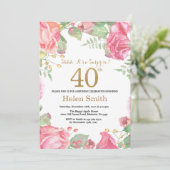 Floral Surprise 40th Birthday Gold Glitter Kaart (Staand voorkant)