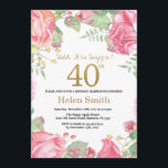 Floral Surprise 40th Birthday Gold Glitter Kaart<br><div class="desc">Floral Surprise 40e verjaardag uitnodiging voor vrouwen. Waterverf botanische bloemen. Gouden Glitter. Roze pioenrozen bloemen. Verjaardag voor volwassenen. Voor verdere aanpassing klikt u op de knop "Aanpassen" en gebruikt u onze ontwerptool om deze sjabloon te wijzigen.</div>