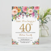 Floral Surprise 40th Birthday Invitation Gold Kaart (Staand voorkant)