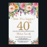 Floral Surprise 40th Birthday Invitation Gold Kaart<br><div class="desc">Floral Surprise 40th Birthday Invitation for Women. Waterverf Floral Flower. Gold Glitter. Roze,  geel,  Oranje,  Paars ventilator. Volwassen verjaardag. Voor verdere aanpassing,  te klikken gelieve de knoop "van de Aanpassing het"en ons ontwerphulpmiddel te gebruiken om deze sjabloon te wijzigen.</div>