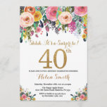 Floral Surprise 40th Birthday Invitation Gold Kaart<br><div class="desc">Floral Surprise 40th Birthday Invitation for Women. Waterverf Floral Flower. Gold Glitter. Roze,  geel,  Oranje,  Paars ventilator. Volwassen verjaardag. Voor verdere aanpassing,  te klikken gelieve de knoop "van de Aanpassing het"en ons ontwerphulpmiddel te gebruiken om deze sjabloon te wijzigen.</div>