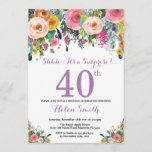 Floral Surprise 40th Birthday Invitation Paars Kaart<br><div class="desc">Floral Surprise 40th Birthday Invitation for Women. Waterverf bloem. Roze, geel, Oranje, Paars ventilator. Volwassen verjaardag. 30e 40e 50e 60e 70e 90e 100e 13e 15e 16e 18e 20e 21e elke leeftijd. Voor verdere aanpassing, te klikken gelieve de knoop "van de Aanpassing het"en ons ontwerphulpmiddel te gebruiken om deze sjabloon te...</div>