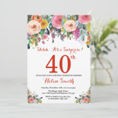 Floral Surprise 40th Birthday Invitation Red Kaart (Staand voorkant)