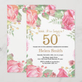 Floral Surprise 50th Birthday Gold Glitter Kaart (Voorkant / Achterkant)
