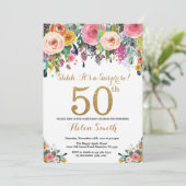 Floral Surprise 50th Birthday Invitation Gold Kaart (Staand voorkant)