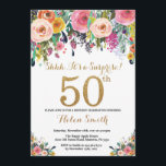 Floral Surprise 50th Birthday Invitation Gold Kaart<br><div class="desc">Floral Surprise 50th Birthday Invitation for Women. Waterverf Floral Flower. Gold Glitter. Roze,  geel,  Oranje,  Paars ventilator. Volwassen verjaardag. Voor verdere aanpassing,  te klikken gelieve de knoop "van de Aanpassing het"en ons ontwerphulpmiddel te gebruiken om deze sjabloon te wijzigen.</div>