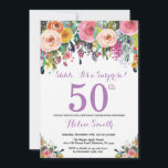 Floral Surprise 50th Birthday Invitation Paars Kaart<br><div class="desc">Floral Surprise 50th Birthday Invitation for Women. Waterverf bloem. Roze, geel, Oranje, Paars ventilator. Volwassen verjaardag. 30e 40e 50e 60e 70e 90e 100e 13e 15e 16e 18e 20e 21e elke leeftijd. Voor verdere aanpassing, te klikken gelieve de knoop "van de Aanpassing het"en ons ontwerphulpmiddel te gebruiken om deze sjabloon te...</div>