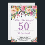 Floral Surprise 50th Birthday Invitation Paars Kaart<br><div class="desc">Floral Surprise 50th Birthday Invitation for Women. Waterverf bloem. Roze, geel, Oranje, Paars ventilator. Volwassen verjaardag. 30e 40e 50e 60e 70e 90e 100e 13e 15e 16e 18e 20e 21e elke leeftijd. Voor verdere aanpassing, te klikken gelieve de knoop "van de Aanpassing het"en ons ontwerphulpmiddel te gebruiken om deze sjabloon te...</div>