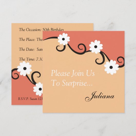 Floral Surprise 50th Birthday Party Kaart (Voorkant / Achterkant)