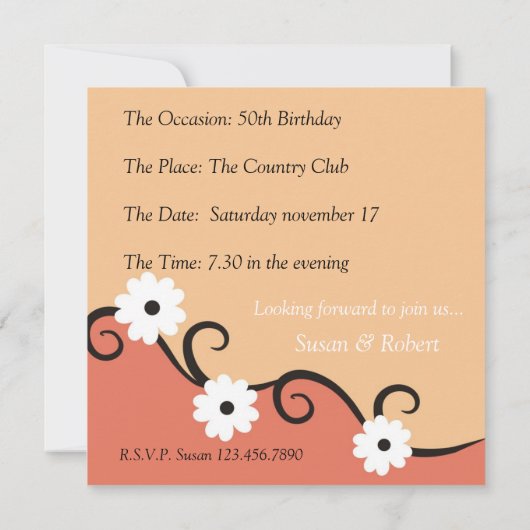 Floral Surprise 50th Birthday Party Kaart (Achterkant)