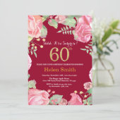 Floral Surprise 60e Verjaardag Goud Bourgogne Rood Kaart (Staand voorkant)