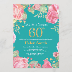 Floral Surprise 60e Verjaardag Goud en Blauwgroen Kaart