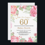 Floral Surprise 60ste verjaardag Gouden Glitter Kaart<br><div class="desc">Floral Surprise 60ste verjaardag uitnodiging voor vrouwen. Waterverf botanische bloemen. Gouden Glitter. Roze pioenrozen bloemen. Verjaardag voor volwassenen. Voor verdere aanpassing klikt u op de knop "Aanpassen" en gebruikt u onze ontwerptool om deze sjabloon te wijzigen.</div>
