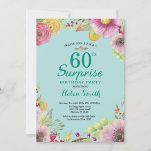 Floral Surprise 60th Birthday Blauwgroen Kaart