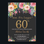 Floral Surprise 60th Birthday Invitation Gold Kaart<br><div class="desc">Floral Surprise 60th Birthday Invitation for Women. Waterverf Floral Flower. Zwart en goudglitter. Roze,  geel,  Oranje,  Paars ventilator. Volwassen verjaardag. Voor verdere aanpassing,  te klikken gelieve de knoop "van de Aanpassing het"en ons ontwerphulpmiddel te gebruiken om deze sjabloon te wijzigen.</div>