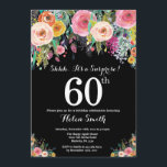 Floral Surprise 60th Birthday Invitation Kaart<br><div class="desc">Floral Surprise 60th Birthday Invitation for Women. Waterverf Floral Flower. Zwarte achtergrond. Roze, geel, Oranje, Paars ventilator. Volwassen verjaardag. 13e 15e 16e 18e 21e 30e 40e 50e 60e 70e 90e 100e, Alle leeftijden. Voor verdere aanpassing, te klikken gelieve de knoop "van de Aanpassing het"en ons ontwerphulpmiddel te gebruiken om deze...</div>