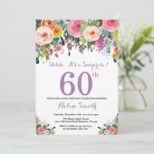 Floral Surprise 60th Birthday Invitation Paars Kaart (Staand voorkant)