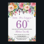 Floral Surprise 60th Birthday Invitation Paars Kaart<br><div class="desc">Floral Surprise 60th Birthday Invitation for Women. Waterverf bloem. Roze, geel, Oranje, Paars ventilator. Volwassen verjaardag. 30e 40e 50e 60e 70e 90e 100e 13e 15e 16e 18e 20e 21e elke leeftijd. Voor verdere aanpassing, te klikken gelieve de knoop "van de Aanpassing het"en ons ontwerphulpmiddel te gebruiken om deze sjabloon te...</div>