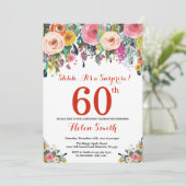 Floral Surprise 60th Birthday Invitation Red Kaart (Staand voorkant)
