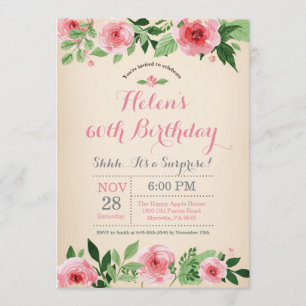 Floral Surprise 60th Birthday Invitation roze Kaart