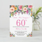 Floral Surprise 60th Birthday Invitation roze Kaart (Staand voorkant)