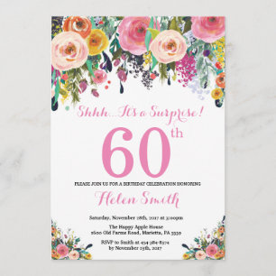 Floral Surprise 60th Birthday Invitation roze Kaart