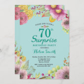 Floral Surprise 70th Birthday Blauwgroen Kaart (Voorkant / Achterkant)